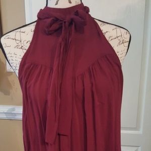 Burgandy halter style blouse with tie at neck